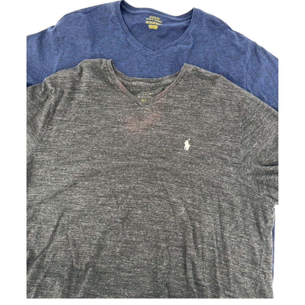 Polo Ralph Lauren V Neck T-Shirt XXL Bundle Of 2 Blue Gray Cotton Casual Mens